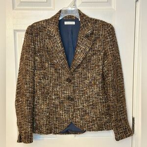Coldwater Creek Brown Gold Wool Blend Lightweight Jacket Coat Blazer Women Sz 12